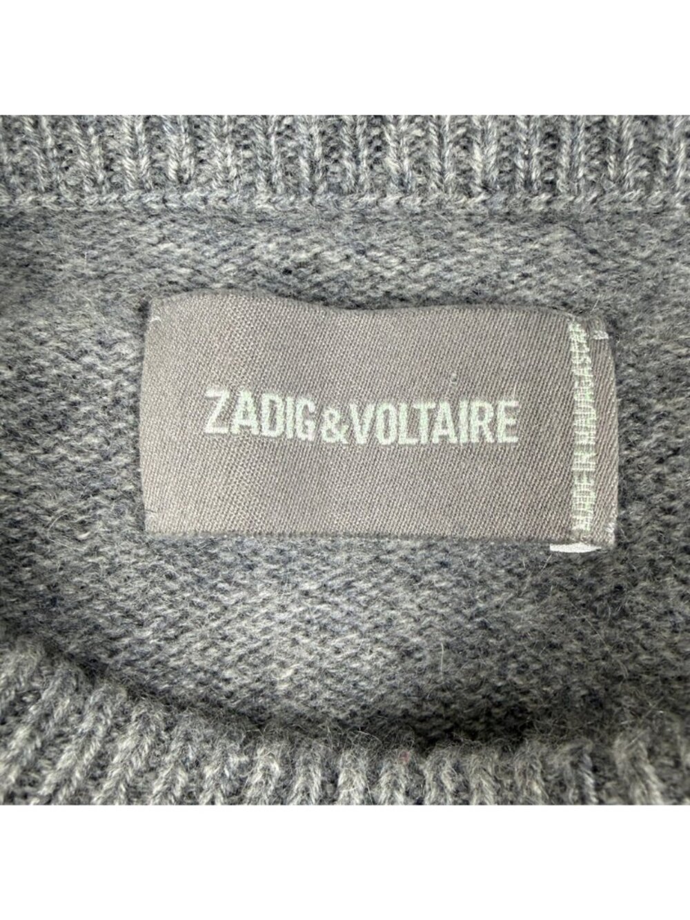 Zadig & Voltaire Markus C Star Cashmere Sweater Womens Small Gray Cream Crew - Picture 3 of 9